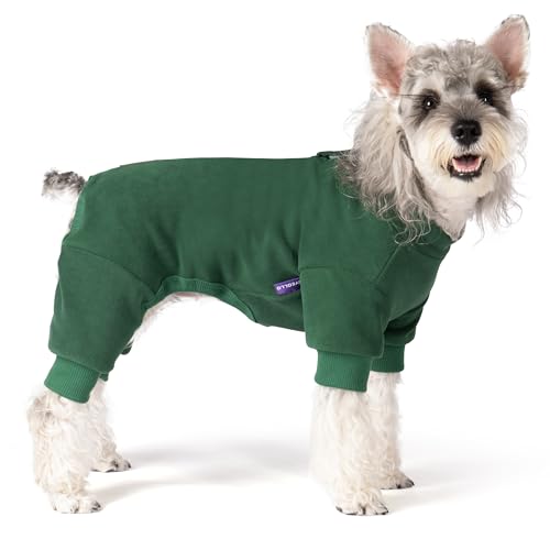 cyeollo Fleece Dog Pajamas Warm Dog Coats for Small Dogs Onesie, Green, L
