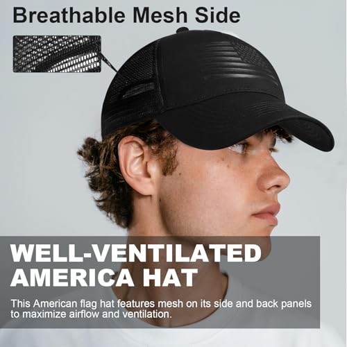 Image of Oversize XXL American Flag Trucker Hat Sport Snapback Hat, Large Size Breathable Mesh Baseball Cap for Men Big Head