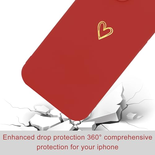 Image of Wirvyuer for iPhone 14 Case Cute Heart Pattern Soft Shockproof Slim Protective Silicone Phone Case Cover for Women Girls, Bright Red