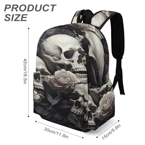 Black And White Flowers And Skull Printed Backpack Water-Resistant Pack Stylish Bag Lightweight Travel Backpack3