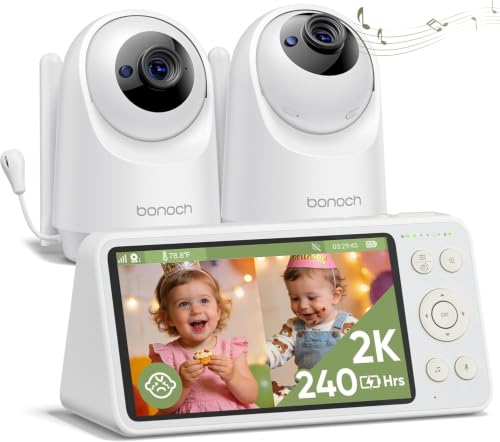 bonoch 2K 5.5' Baby Monitor with 2 Cameras, Split Screen Dual Video Monitor