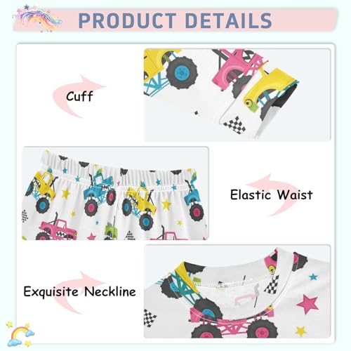 Pajama Sets Long Sleeve Monster Trucks Star Flags Soft Comfy Sleepwear 2 Piece PJS 3-8T4