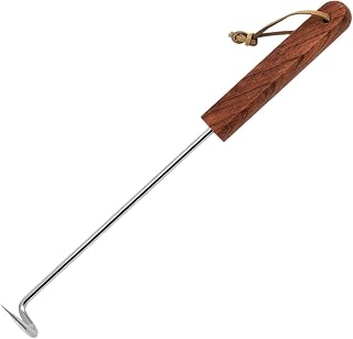 Food Flipper Turner Hooks Stainless Steel BBQ Meat Hook Turner Grill Tools Cooking Barbecue Grill Accessories for BBQ Steak,Tri-Tips,Patties Sausages Ribs Chicken Breast Roasts (Brown(31.8cm))