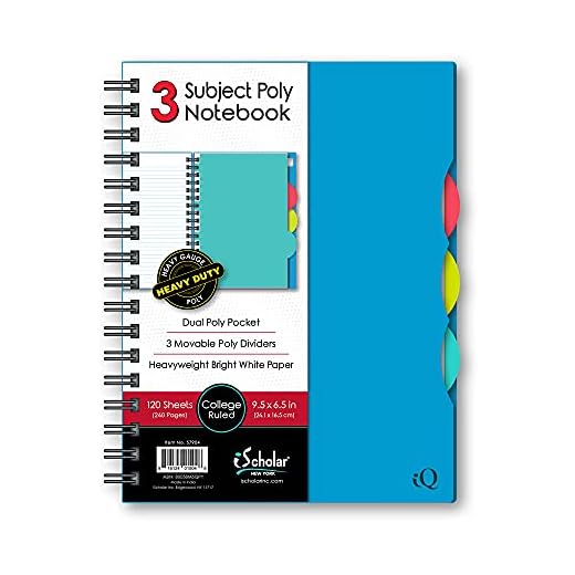 iScholar iQ 3 Subject Poly Cover Double Wire Notebook, College Rule, 9.5 x 6.5 Inches, 120 Sheets, Color May Vary (57904)