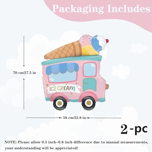 Image of Ice Cream Truck Balloons 2 Pieces Foil Balloon Ice Cream Decoration | Ice Cream Truck Foil Balloon Children's Birthday Party Decoration Summer Party Decoration Kids Gift