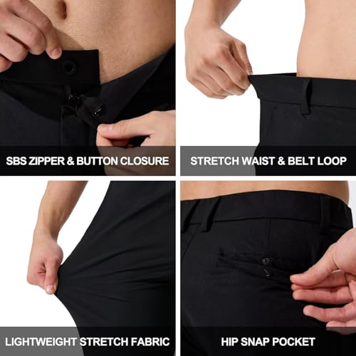 QPNGRP Men's Golf Pants 30"/32"/34" Inseam Lightweight Stretch Work Dress Pants Black 35Wx32L — view 5
