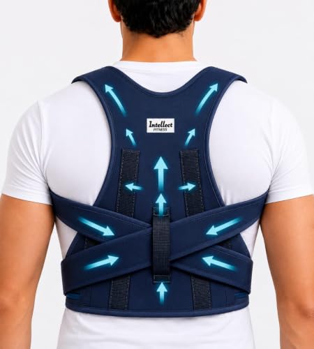 Image of Posture Corrector Belt for Men & Women | Adjustable Back Brace | Upper Back & Shoulder Support | Neoprene Spine Corrector Belt | Relieves Back Pain, Neck Hump & Rounded Shoulders (Navy Blue)