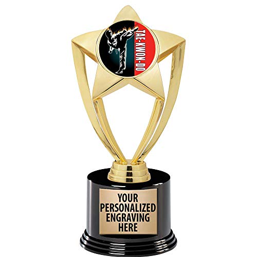 Crown Awards Taekwondo Trophy, 8" Gold Star Taekwondo Kick Trophies with Deluxe Round Base 1 Pack Prime
