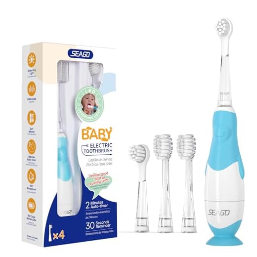 Seago Elektrische Zahnbürste Kinder ab 0-3 Jahr mit LED Licht, Weichen BPA-freiem Runder Gummierte Bürstenkopf, 2 Minuten Smart Timer, Wasserdicht IPX7, für Empfindliche Babyzähne, SG513(Blau)