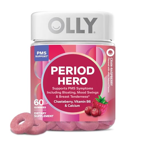 OLLY Period Hero Gummies, PMS Support Supplement,* Chasteberry, Vitamin B6, Calcium, Cran-Raspberry Flavor, 30 Day Supply - 60 Count