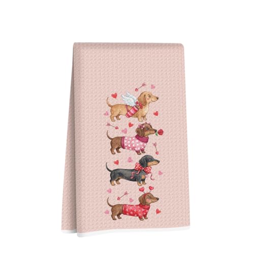 Image of Hanamiya Na Cute Dachshund Kitchen Towels 24x14 Inch, Dachshund Gifts Reusable Dish Towels for Kitchen Bathroom Decor, Waffle Weave Absorbent Tea Towel, Cute Weiner Dog Gifts for Women Mom Friend