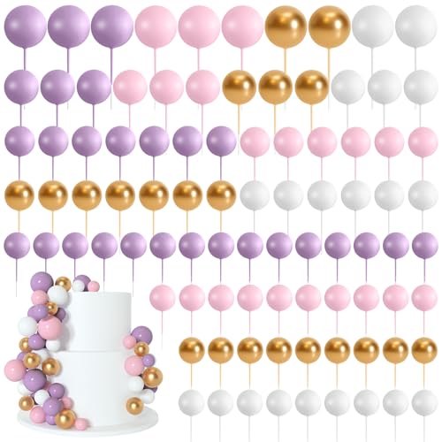 Boules en mousse pour gâteau et toppers ballons rose violet blanc et doré pour fête