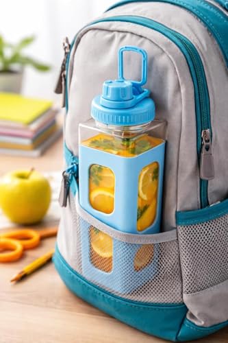 Image of Morecare Water Bottle With Straw & Sticker,Kawaii Bear Water Bottle,Large Sport Plastic Portable Square Drinking Bottle For Girl,Cute Juice Tea Water Cups 900ml Blue (pack of-1)