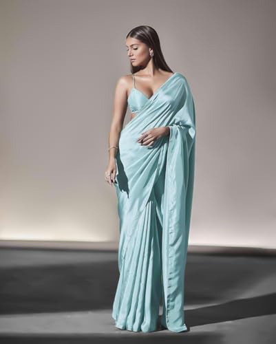 Image of FABIAN FASHION Women's Solid Japan Satin Silk Saree With Unstitched Blouse Piece for Wedding Saree
