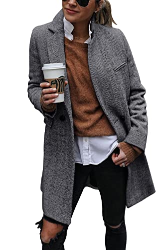 Ebifin Women's Notch Lapel Double Breasted Trench Coat Peacoat Winter Casual Long Blazer Jacket Overcoat