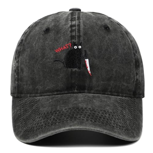 Casquette de baseball chat noir anti-transpiration en coton réglable pour toute tête
