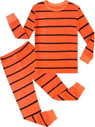 A&J DESIGN Kids Orange and Black Striped Pajamas Cat Costume for Toddler Boys Girls Halloween Shirt Pjs for Kids 5T