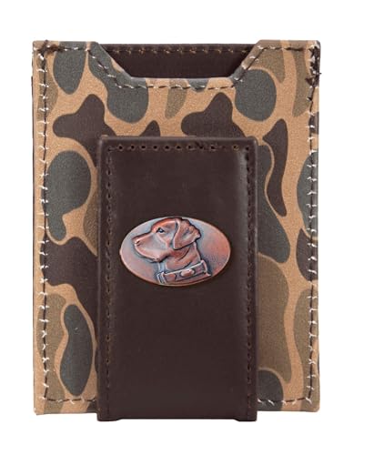 ZEP-PRO Lab Men's Magnetic Front Pocket Old School Camo Leather Wallet – Slim Design with Card Slots and Money Clip, Brown/Tan Camo