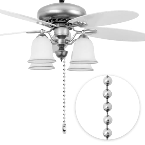 Ceiling Fan Pull Chain, rust-resistant stainless steel 3mm bead chain 120 inches, with 12 extended connectors, silver