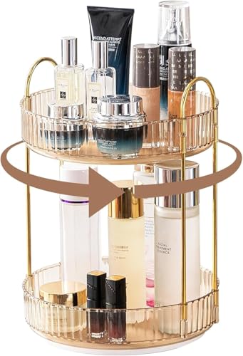 CESTATIVO Organiseur de maquillage pour coiffeuse, organiseur de salle de bain rotatif à 360°, organiseur de soins de la peau, organisateur de cosmétiques rotatif pour comptoir de commode (2 niveaux
