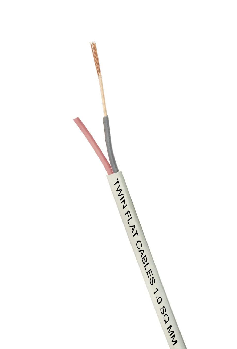 Twin Flat 1.0 mm 2 core Flexible Copper Wires & Cables with Triple Layer PVC Insulation (White) (10 meter / 33 feet)