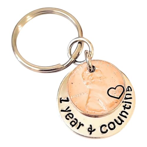 Tucker's Trinkets And Treasures 1 Year & Counting, 1st Anniversary Key Chain Gift, 2024 Lucky Copper Penny, Heart Stamp, Gift for Husband or Wife