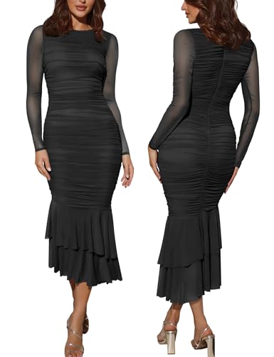 Atizon Elegant Ruched Bodycon Evening Dresses for Women Cocktail Party Formal Maxi Mermaid Dress3