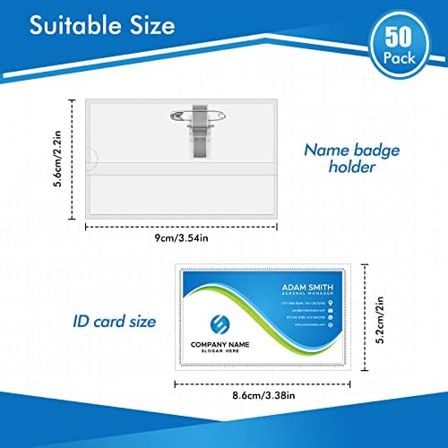 50pcs Name Badges with Crocodile Clip and Safety Pin, Horizontal ID Card Holder, Waterproof Badge Holder, Name Badges for Schools, Company, Offices and Corporate Conference