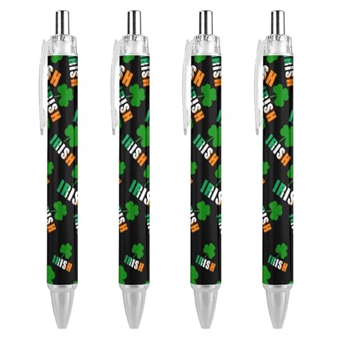 Bolígrafo retráctil negro St Patricks Day con tréboles de Irlanda de punta fina 0,5 mm
