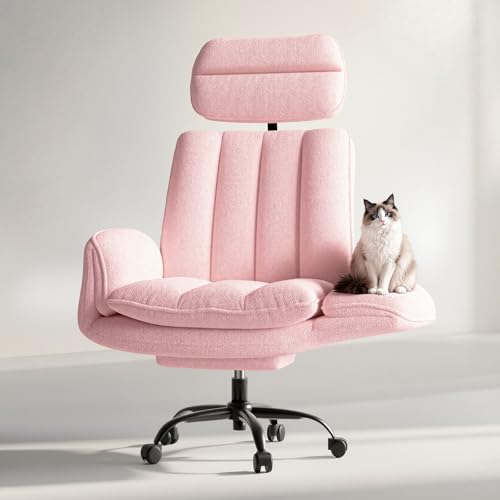 HOMRELEXA Criss Cross Office Chair with Armrests & Wheels Comfy Velvet Vanity Chair Ergonomic Executive Gaming Computer Chairs with Foot Rest Wide Seat Reclining Desk Chair Pink