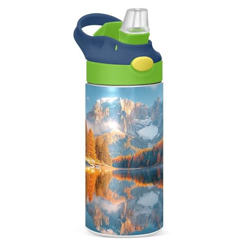 Sevdomey Mountain Landscape - Botella de agua para niños con pajilla, de acero inoxidable, aislada, a prueba de fugas, 350 ml, para escuela, guardería, viajes, deportes