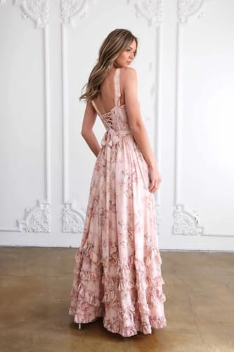 Bow Straps Chiffon Prom Dress for Women Long A Line V Neck Floral Formal Evening Party Gowns with Slit3