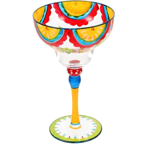 FIXOSHEE Bicchiere da Margarita Dipinto a Mano in Vetro Trasparente Bicchiere da Cocktail Decorativo per Casa Bar e Feste Coppa Artistica per Vino Succhi e Dessert Set da 1 Pezzo