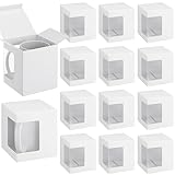 Harloon 24 Pcs Mug Boxes for Gifts Coffee Box for Blanks Sublimation Mugs Packaging 11oz, 12oz, 15oz Transparent Ceramic Coffee Cups Gift Box(White)