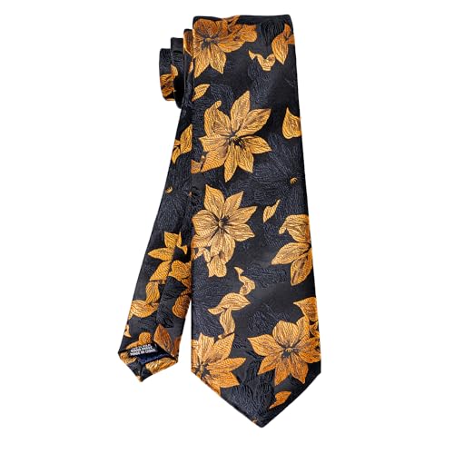 Image of 5PCS Tie and Pocket Square for Men, Silk Necktie and Handkerchief Cufflinks with Gold Ring and Lapel Pin Set