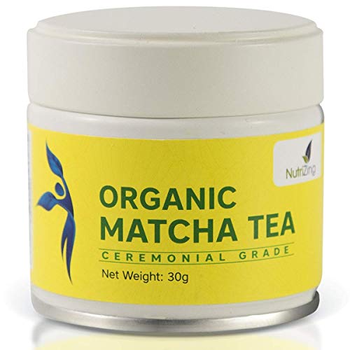 100% Organic, Natural & Vegan Matcha Tea - Finest Quality Ceremonial AAA Grade from Japan by NutriZing - Authentic Japanese Green Tea Powder