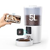 PF1-5L Distributeur Croquettes Chat Automatique, WiFi 1080P HD Caméra, Bol Inoxydable, Programmable & Portionnée, Anti-encrassement & Fermeture Auto Sortie, Batterie de Secour