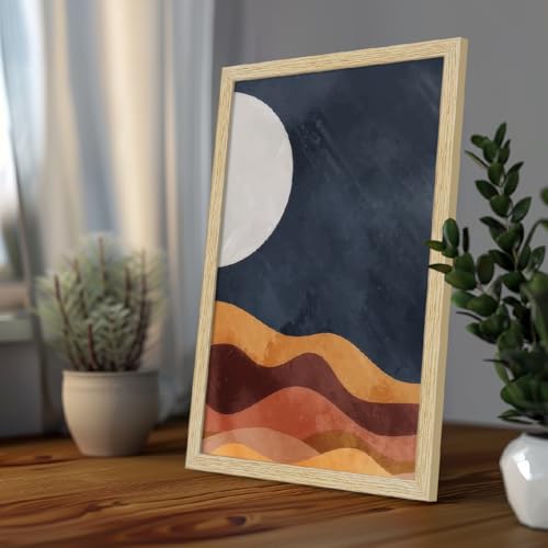 Image of ArtX Paper Boho Art Paintings with Frame for Home Decor, Abstract Wall Painting for Living Room, Multicolor, Natural Wood Color Frames, 12.0 x 18.0 inch, Set of 2