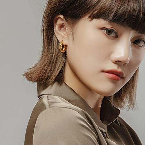 Chunky Twist Knot Love 5mm Thick Fashion 14K Gold Plated Huggy Hoop Earrings for Women Girls Sensitive Ear Dainty Click Top Huggie Hoops Jewelry Gifts 23mm