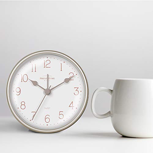 Presentime & Co 4" Chic Home Tabletop Alarm Mantel Clock, Desk And Shelf Clock, Silent No Ticking, Warm Gray And Chic Silver Finish. Tabletop Décor, Home Décor #TOP5