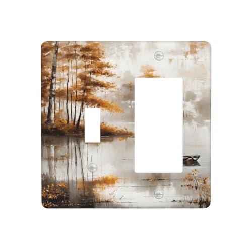 Decorative Outlet Covers Funny Ducks Vintage Lakeside Landscape 2 Gang 1 Gang Wall Plate Cover Single Toggle Rocker Combo Light Switch Cover Plate Face Plate for Bedroom Home Decor