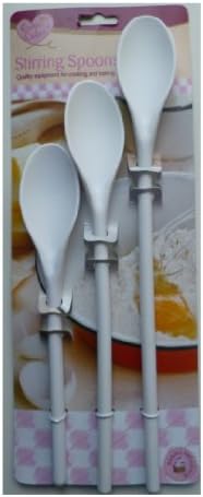 Set Of 3 White Hard Plastic Mixing Spoons Assorted Sizes