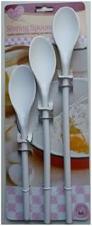 Set Of 3 White Hard Plastic Mixing Spoons Assorted Sizes
