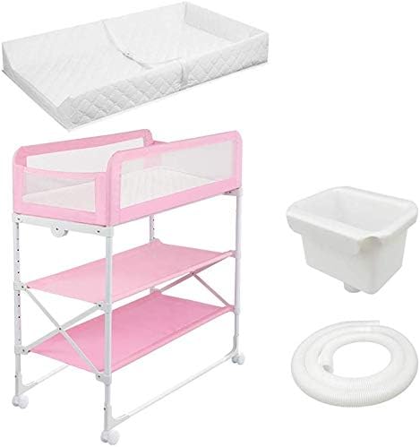 Changing Table Foldable Baby Diaper Changing Table,Movable Baby Changing Station with Safety Strap and Fence Baby Bath Table Dresser Unit Organizer (Color : Pink, Size : B)
