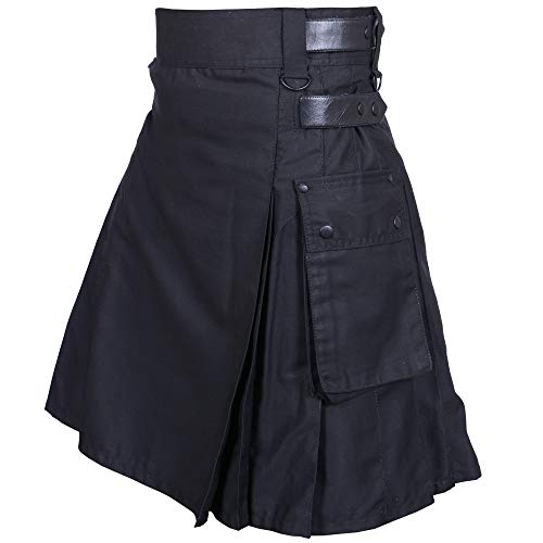 Herren Lederriemen Utility Kilts (schwarz, 30 inches - 76.2 cm)