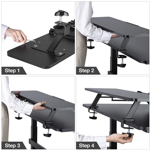 AVLT Clamp Desk Shelf Dual 32" Monitor Clamp-On Monitor Riser With Slide Out Holder For Convertible Laptop Tablet Smartphone (Black) - Floating Monitor Stand (Shelf Only) by AVLT - Image 4