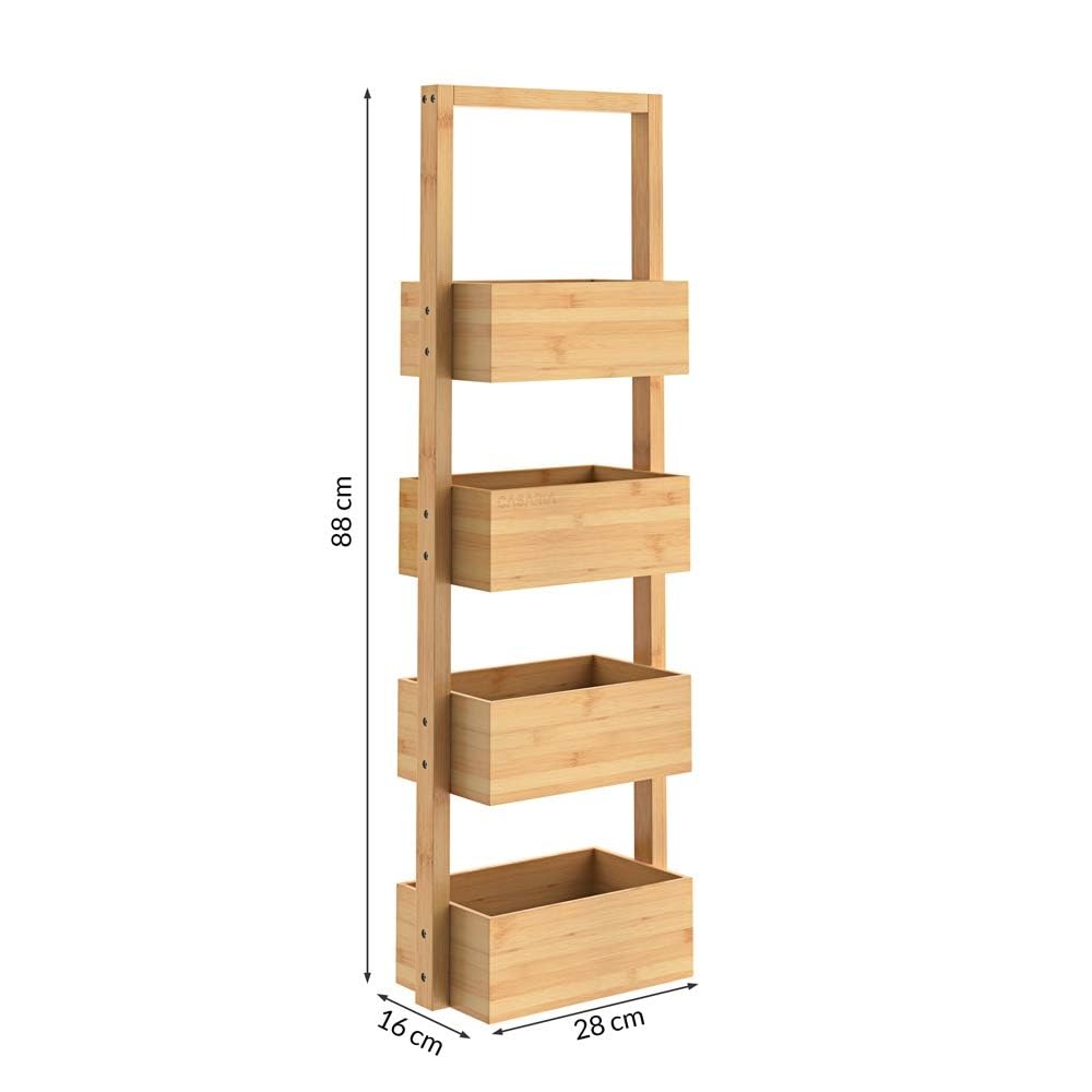 CASARIA® Estanteria de Baño Bambu, Mueble Auxiliar de Cocina, 88x16x28, Estante Vertical, Estanteria Estrecha, Carga máx. 20Kg, Estantes Organizador Limpieza