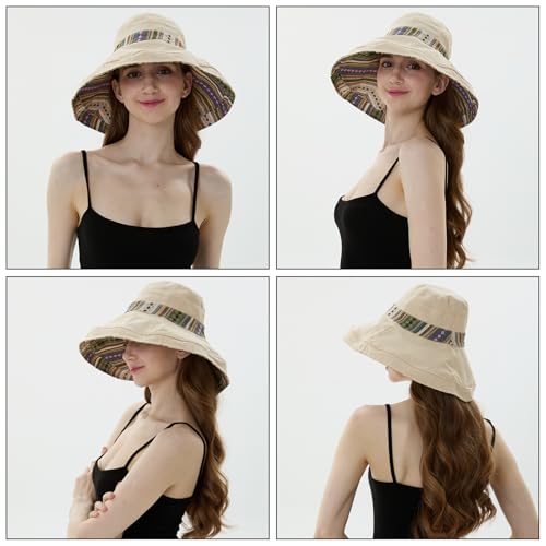 3 Pzs Sombreros De Sol Mujer Ala Ancha Reversibles miniatura 3