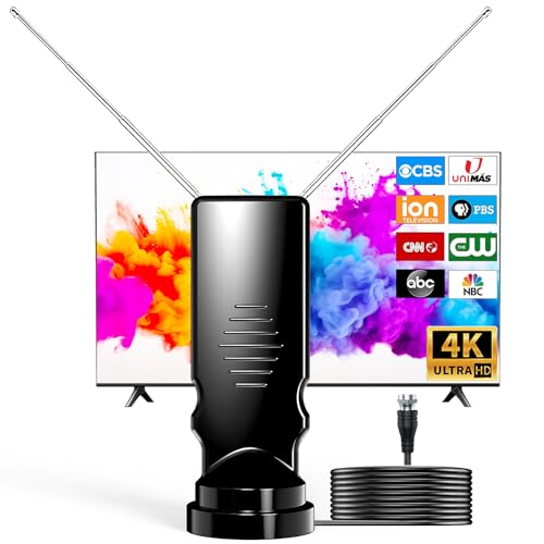 Rabbit Ear Indoor TV Antenna for Smart TVs, 4K 1080p Digital HDTV Antenna with Adjustable Dipoles, Strong Reception for Local Channels, Easy Setup & No Monthly Fees