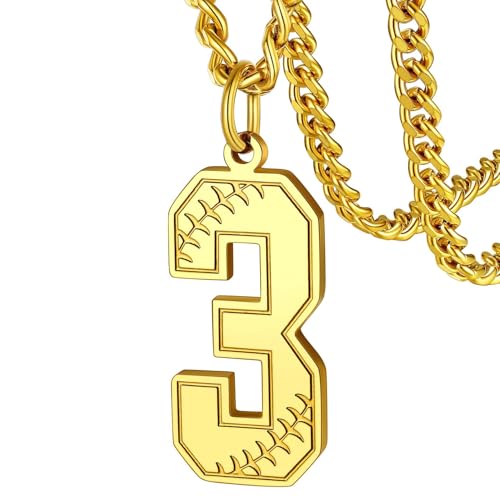 FaithHeart Lucky Number Pendant Necklace for Men Women, Stainless Steel Athlete Sports Jewelry Personalized Customizable Gold 4